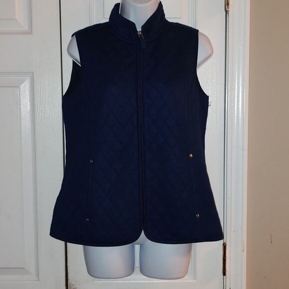 Kim Rogers  Petite navy blue quilted  zipper  vest Sz SP NWOT - Picture 1 of 5